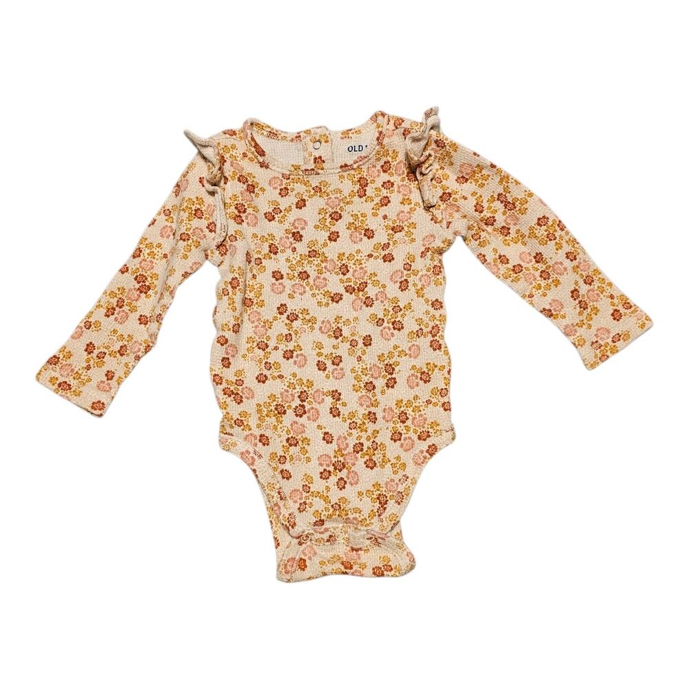 Old Navy Waffle Knit Floral Bodysuit – Size 6–12 Months- Pink Orange Yellow